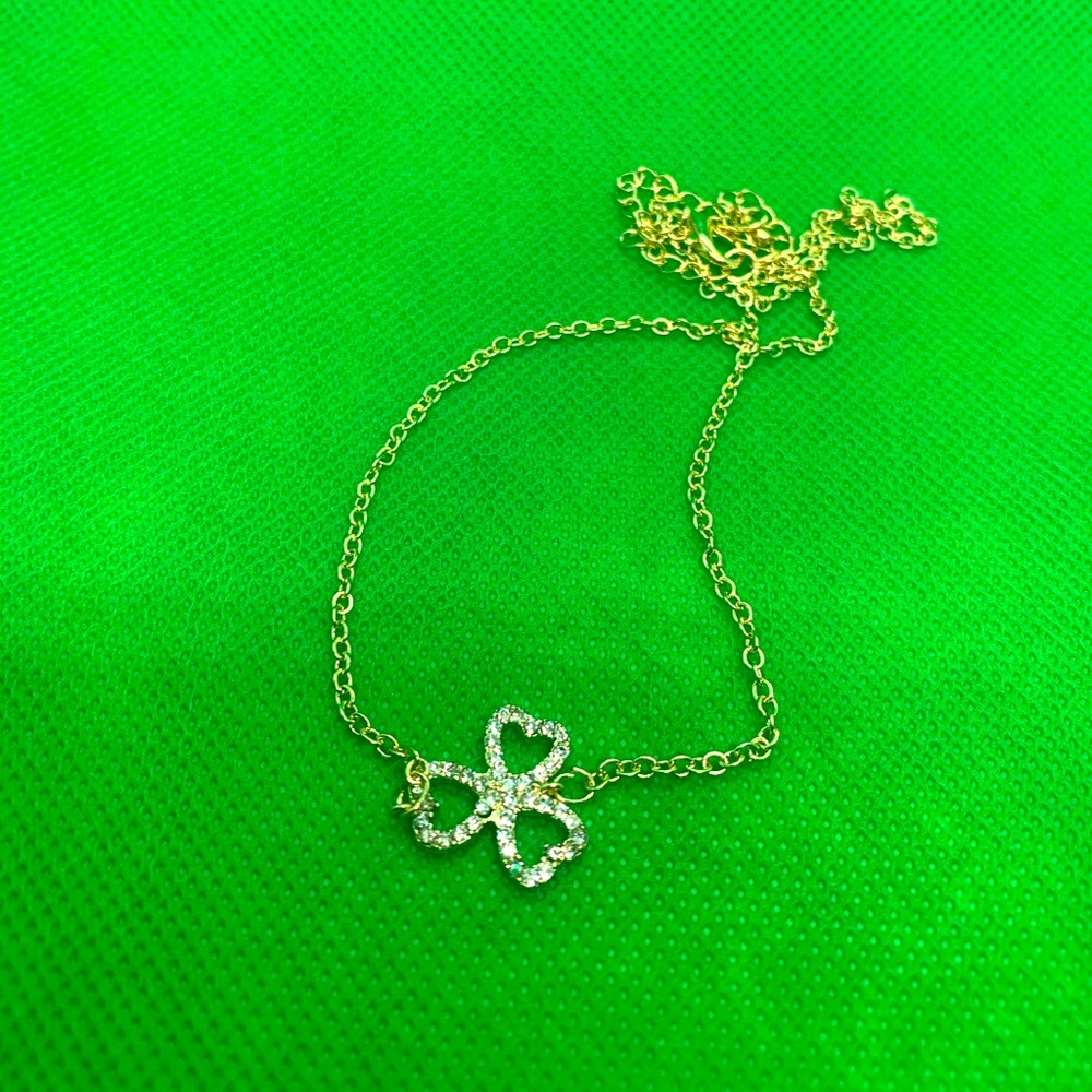 3 Leaf Clover Crystal Necklace Women Color Gold